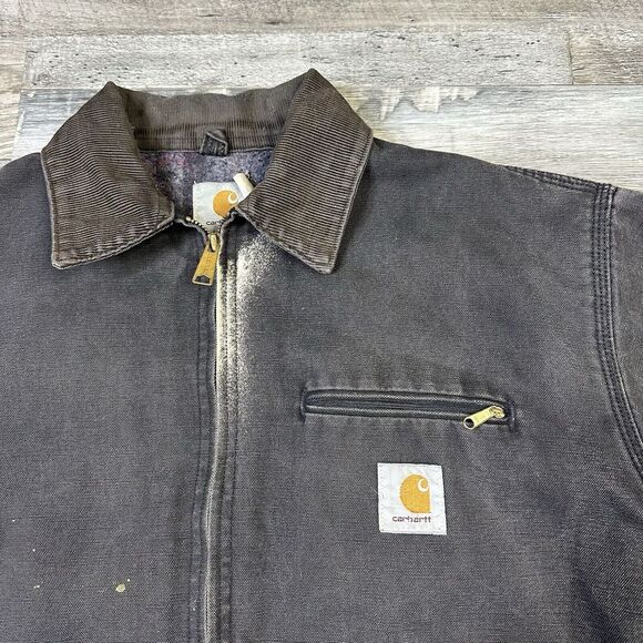 Carhartt Detroit Jacket Blanket Lined Mens 40 Med JB105 Black Faded Distressed - Picture 2 of 9